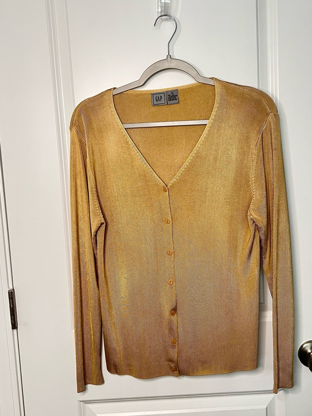 Vintage gap 100% silk rusty gold  cardigan knit sweater Sz XL